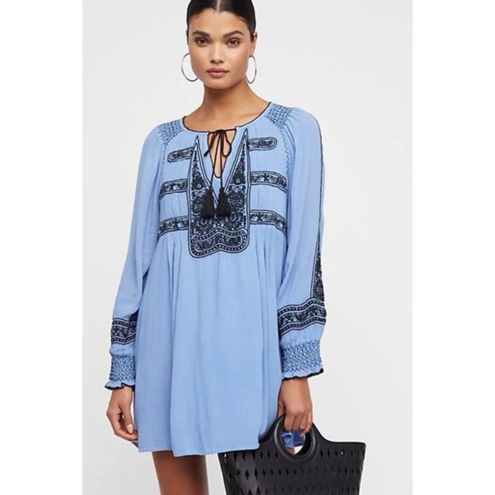Free People River Skies Embroidered Boho Dress